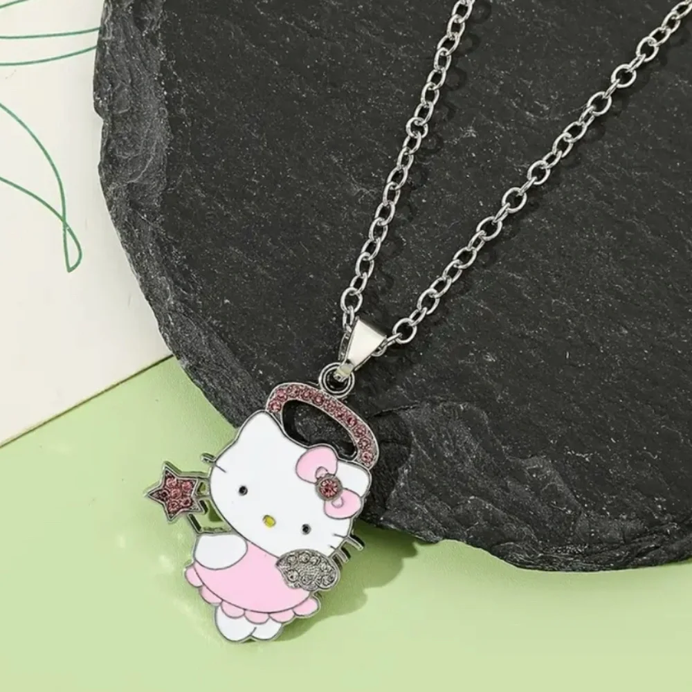 Sanrio Hello Kitty 2pcs Jewelry Set - Chic Pink Rhinestone Necklace & Bracelet,
